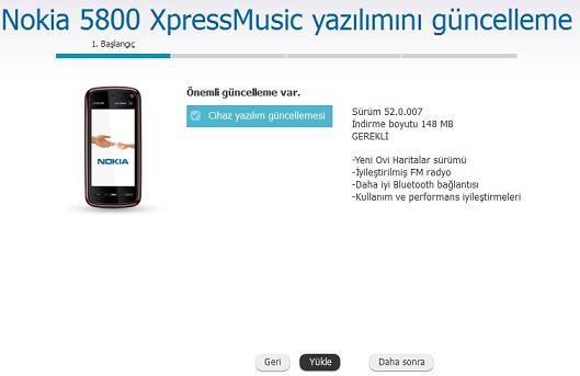 nokia 5800 XpressMusic yazılım güncelleme 3